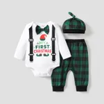 3pcs Baby Boy Christmas Letter Pattern Long Sleeve Set with Hat White image 2