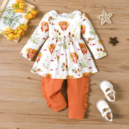 2PCS Baby Girl Childlike Ruffle Edge Thanksgiving Set