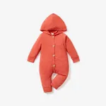 Solid Hooded Long-sleeve Baby Jumpsuit Pink
