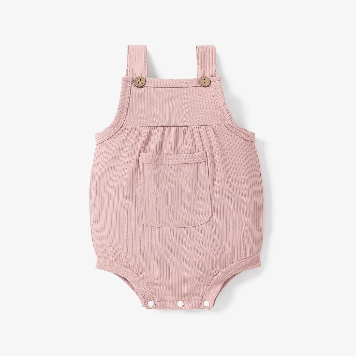 Ribbed Solid Pocket Decor Sleeveless Baby Romper Light Pink
