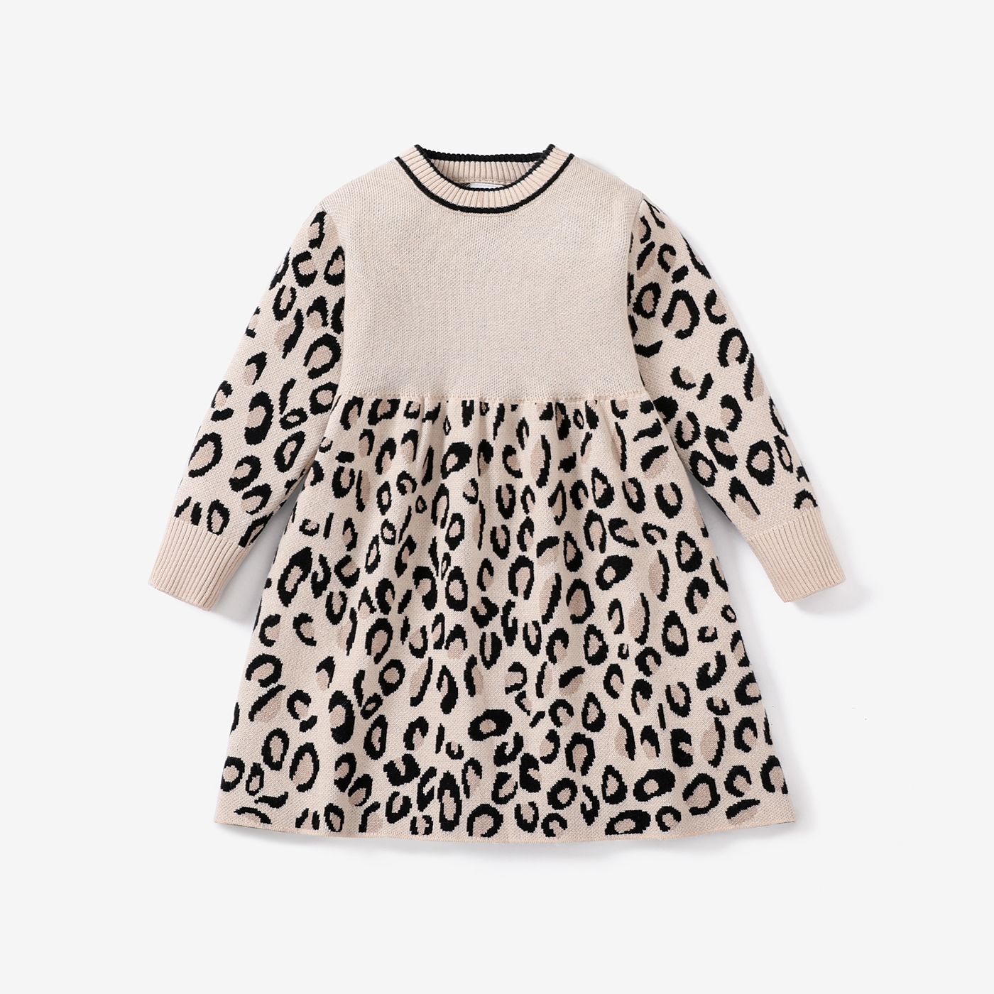 Toddler Girl Leopard Print Long Sleeve Sweater Dress