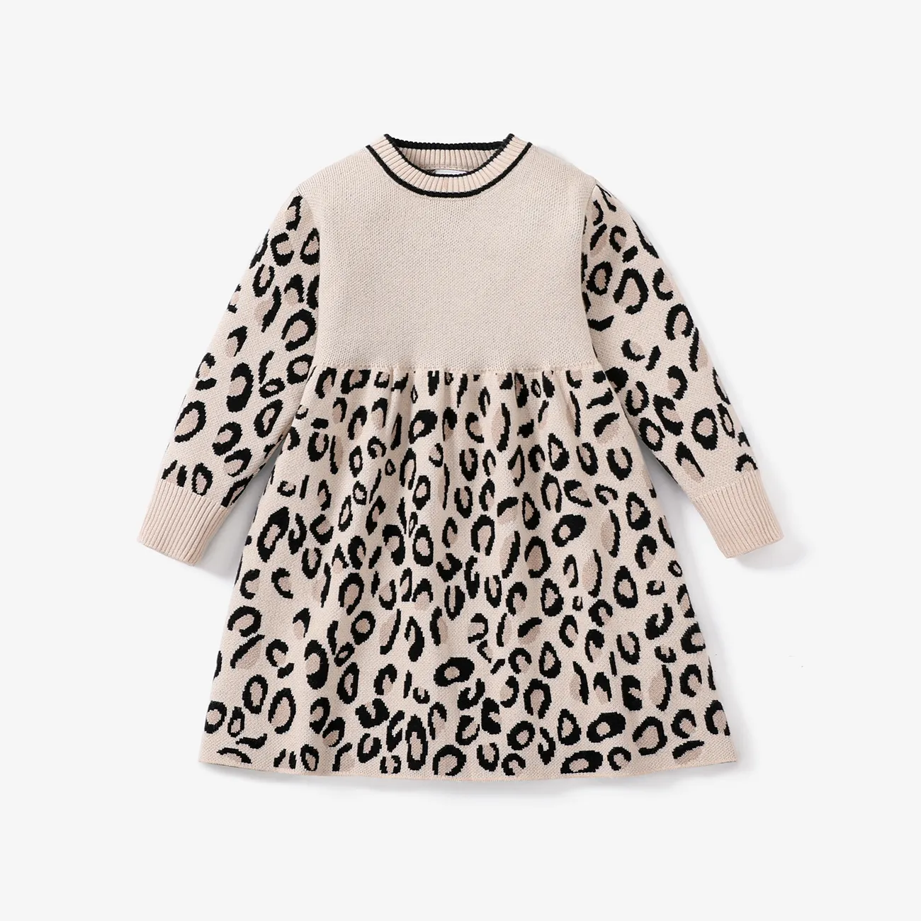 Toddler Girl Leopard Print Long Sleeve Sweater Dress Only د.ب
