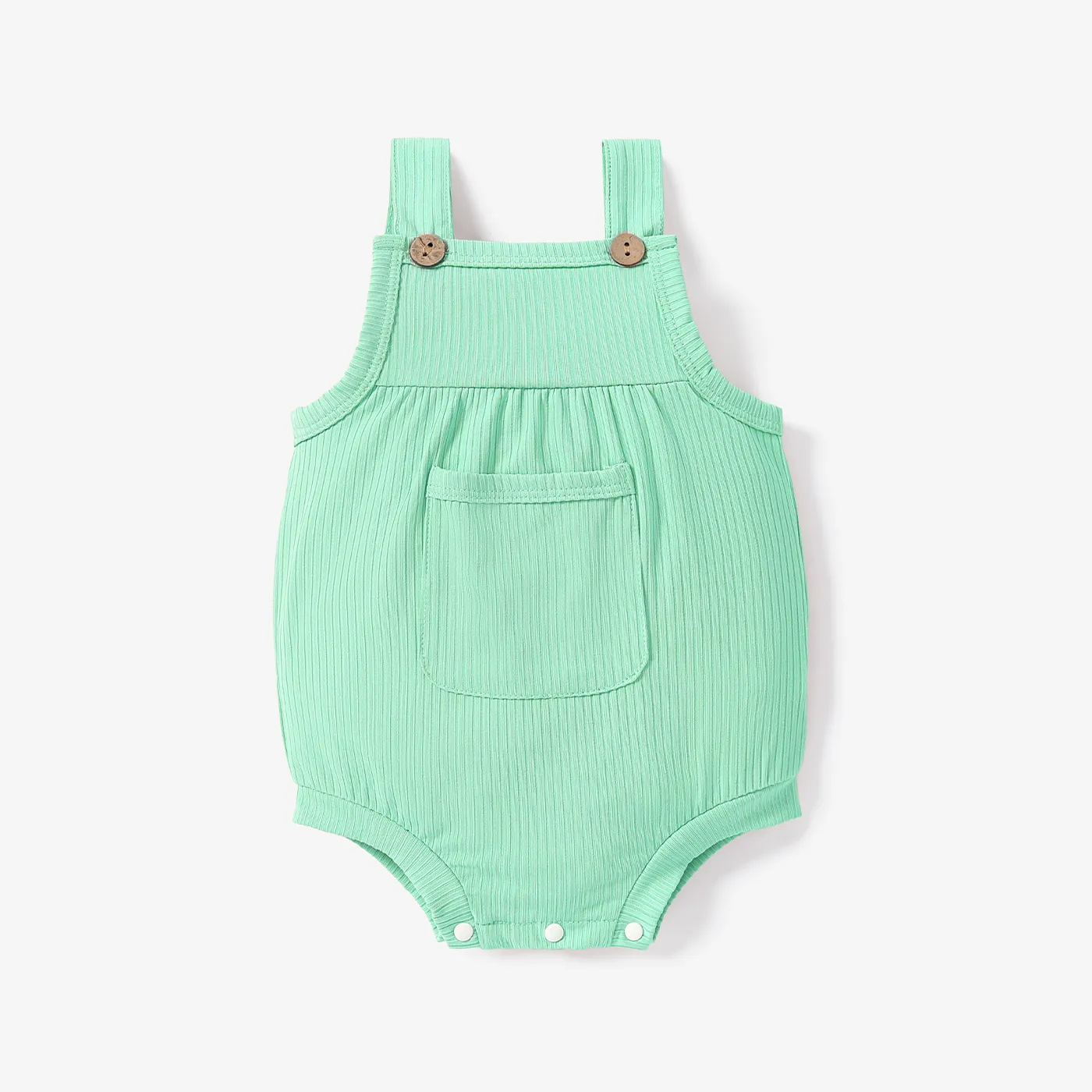 Ribbed Solid Pocket Decor Sleeveless Baby Romper Pale Green