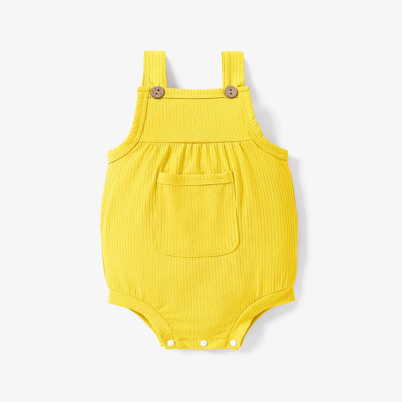 Ribbed Solid Pocket Decor Sleeveless Baby Romper Yellow