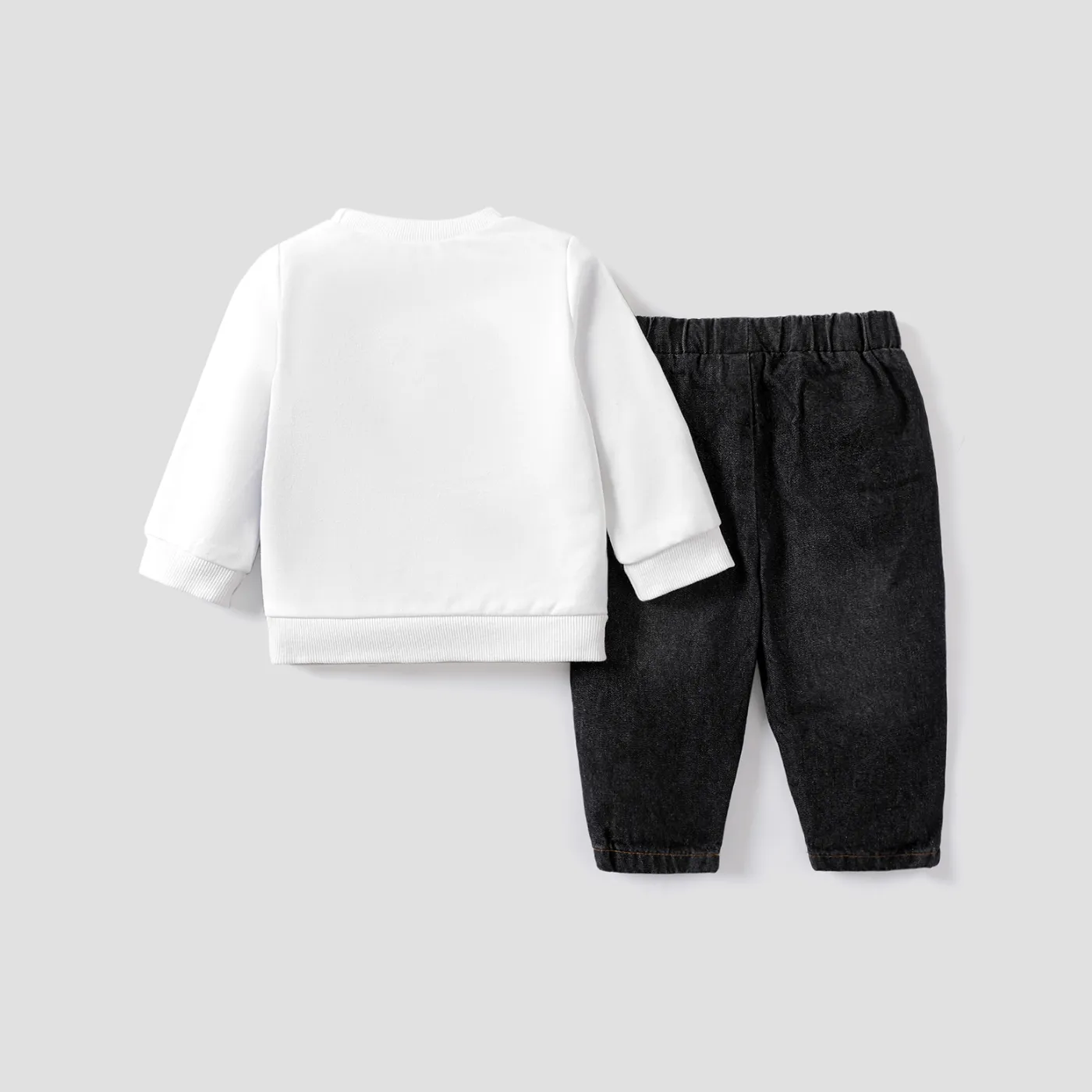 2pcs Baby Boy Solid Color  Long Sleeve Medium thickness Denim Set Blue image 2