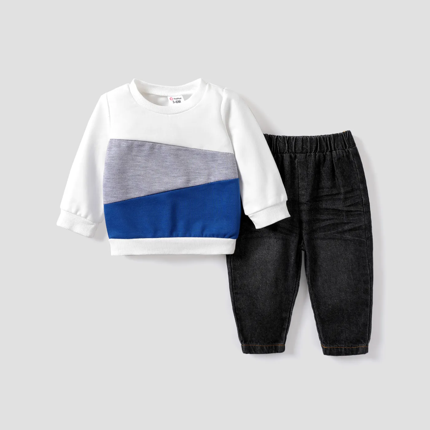 2pcs Baby Boy Solid Color  Long Sleeve Medium thickness Denim Set Blue big image 1