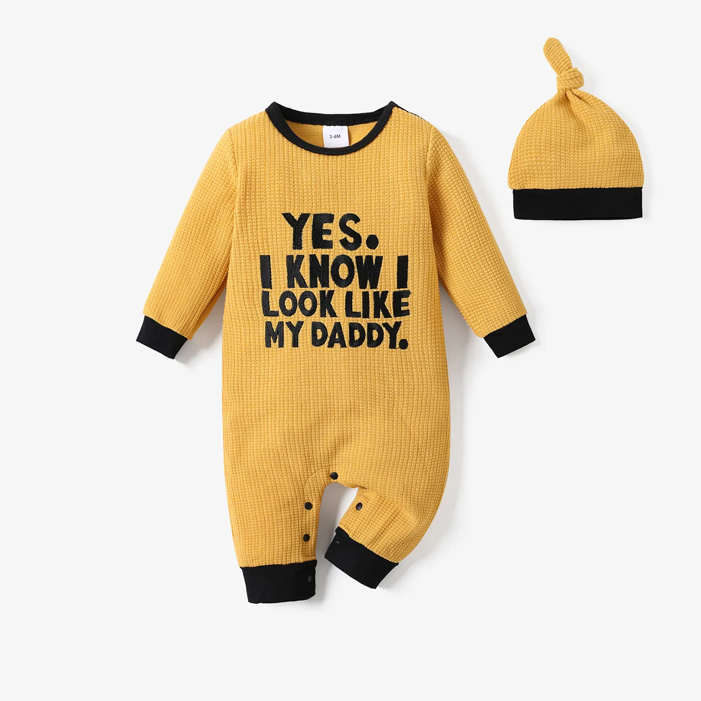 2pcs Baby Boy/Girl Letter Embroidered Long-sleeve Knitted Jumpsuit with Hat Set