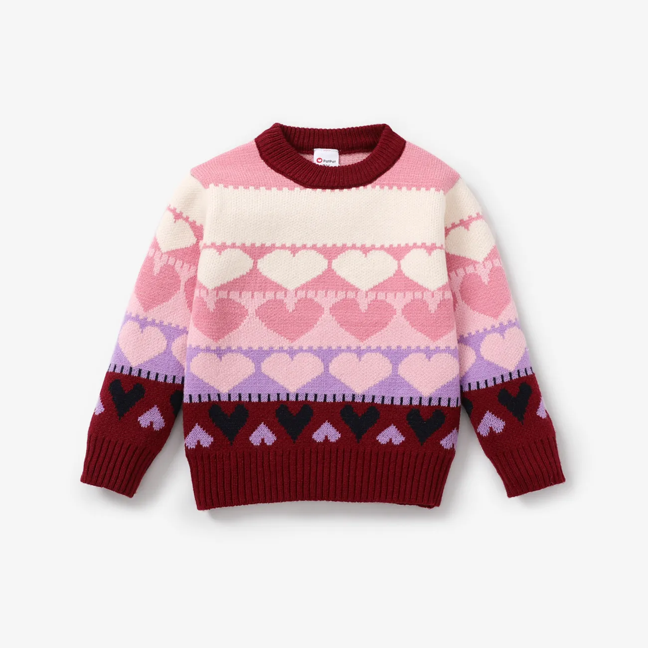 Toddler Girl Sweet Heart Pattern Sweater   big image 1