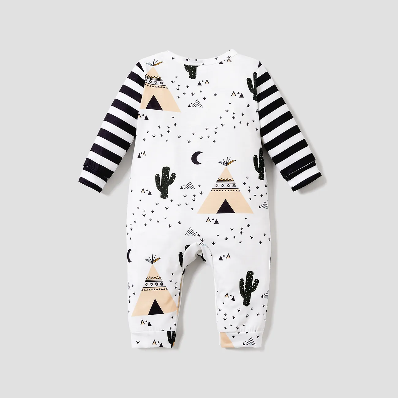 Baby Boy/Girl All Over Print Striped Long-sleeve Jumpsuit Color block big image 1
