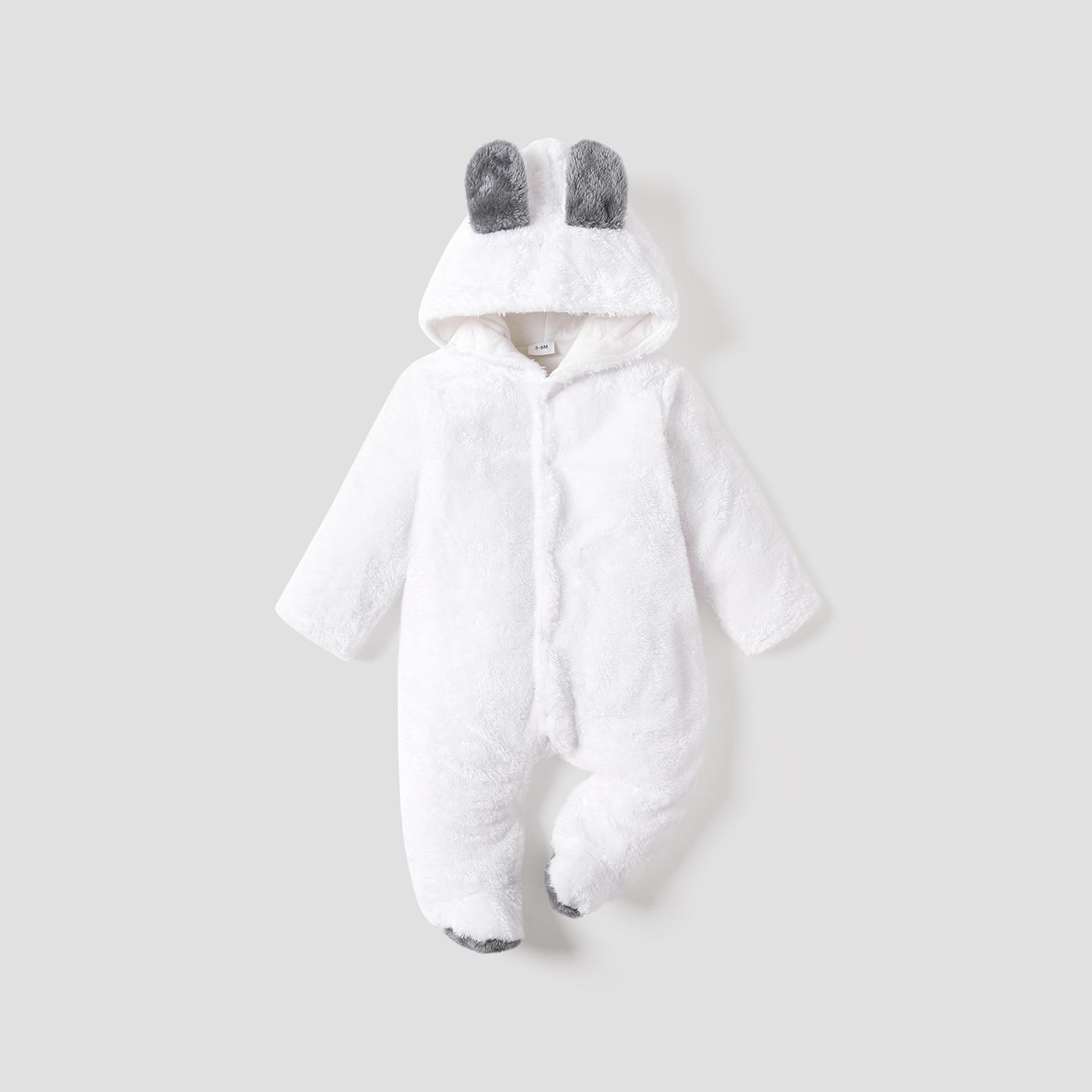 Solid Hooded 3D Bear Design Long-sleeve Baby Jumpsuit