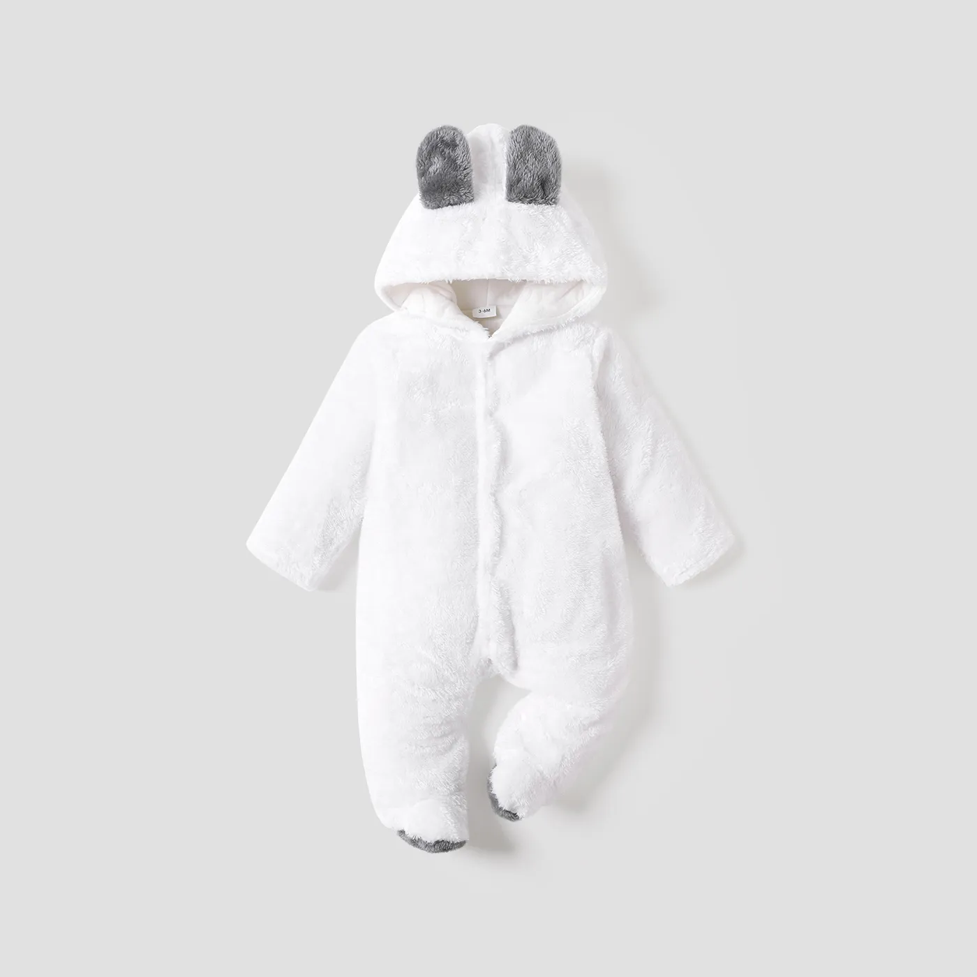 Solid Hooded 3D Bear Design Long-sleeve Baby Jumpsuit