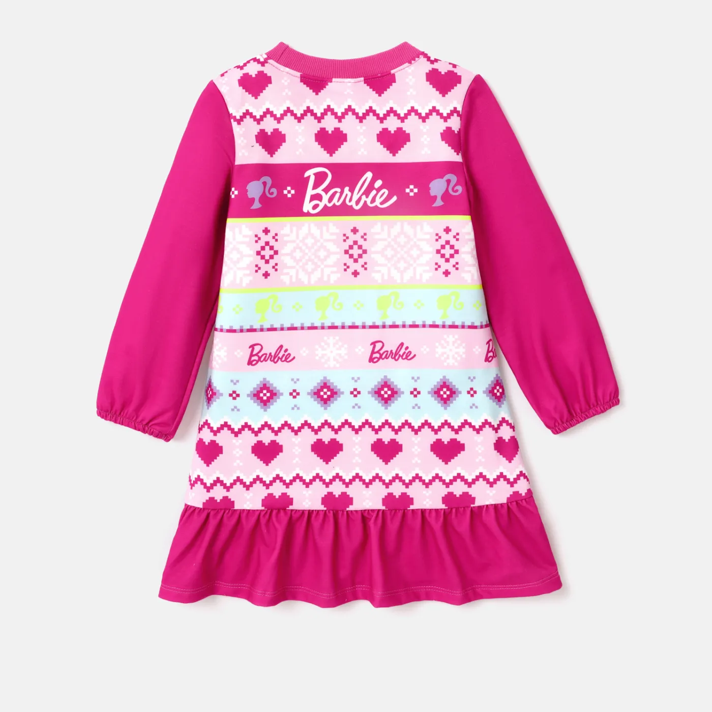 Barbie Toddler Girl Christmas Grass-green Ruffle Hem Long-sleeve Dress  image 2