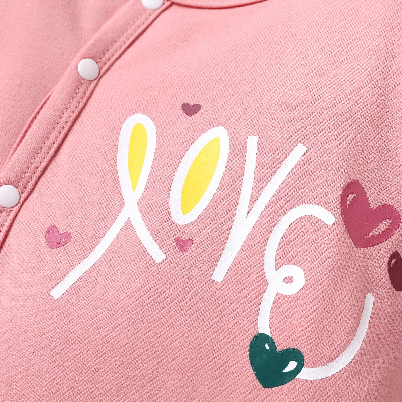 2pcs Baby 95% Cotton Long-sleeve Love Heart Print Footed Jumpsuit with Hat Set Pink image 6