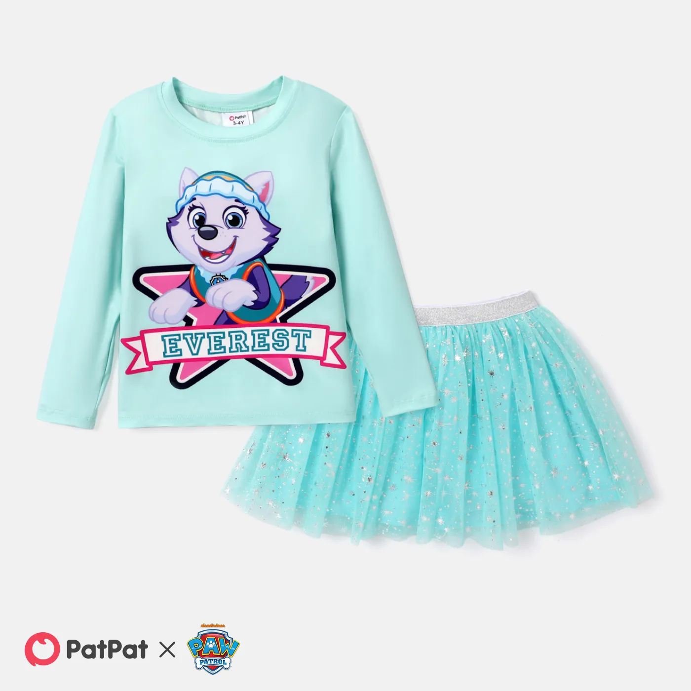 PAW Patrol Toddler Girl Character Print Long-sleeve Top and Mesh Splice Dress Set Green