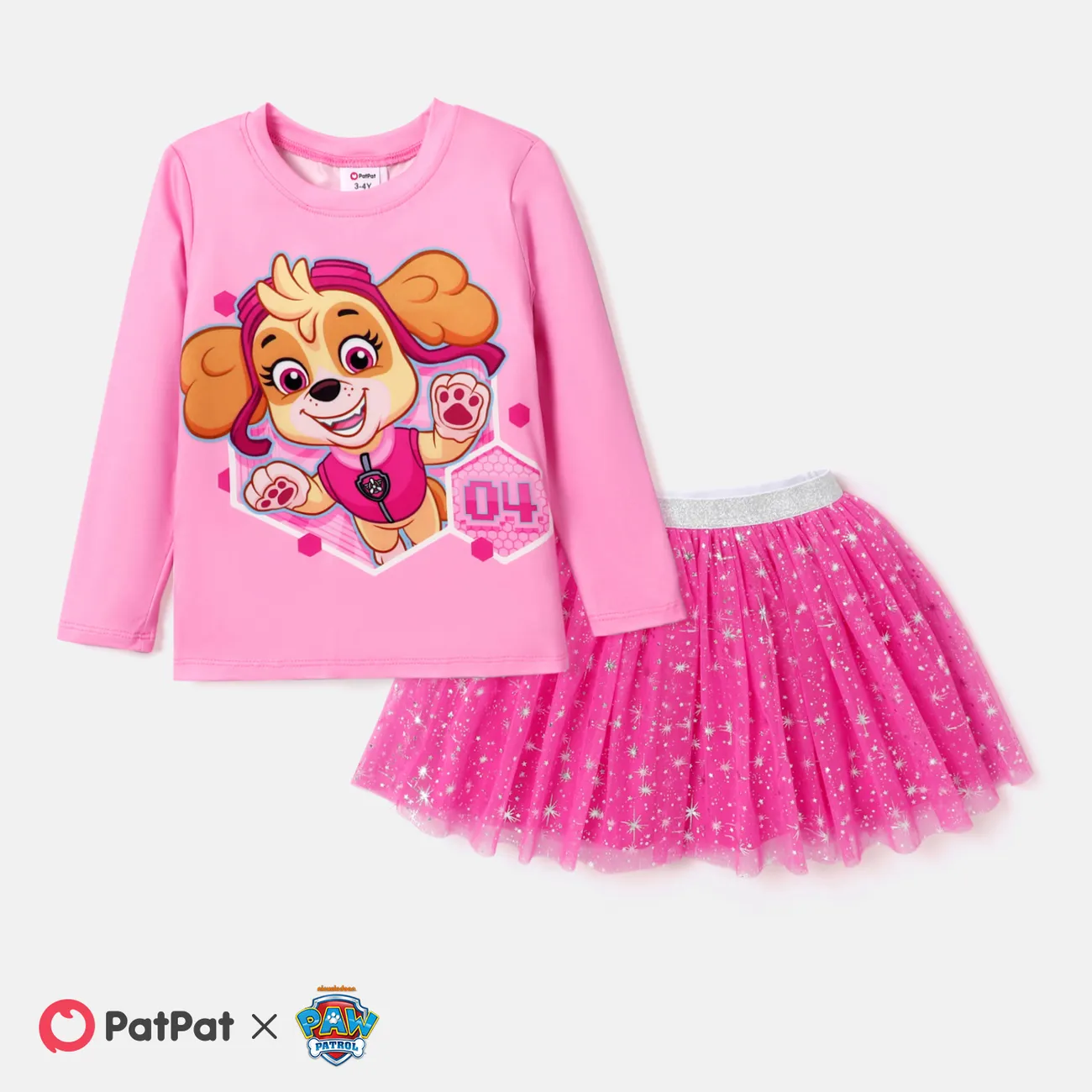PAW Patrol Toddler Girl Character Print Long-sleeve Top and Mesh Splice Dress Set Pink big image 1