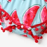 Baby Girl Allover Watermelon Print Pom Poms Design Sleeveless Romper  image 4