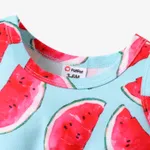 Baby Girl Allover Watermelon Print Pom Poms Design Sleeveless Romper  image 3