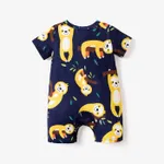 Baby Boy All Over Cartoon Sloth Print Black Short-sleeve Romper Color block image 2