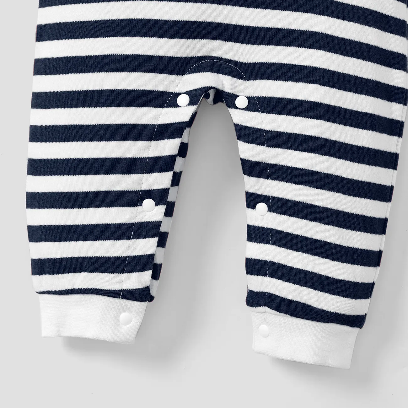 100% Cotton Stripe Print Long-sleeve Baby Navy White Jumpsuit Dark Blue/white big image 1