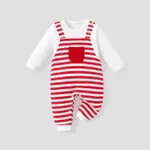 100% Cotton Stripe Print Long-sleeve Baby Navy White Jumpsuit Red