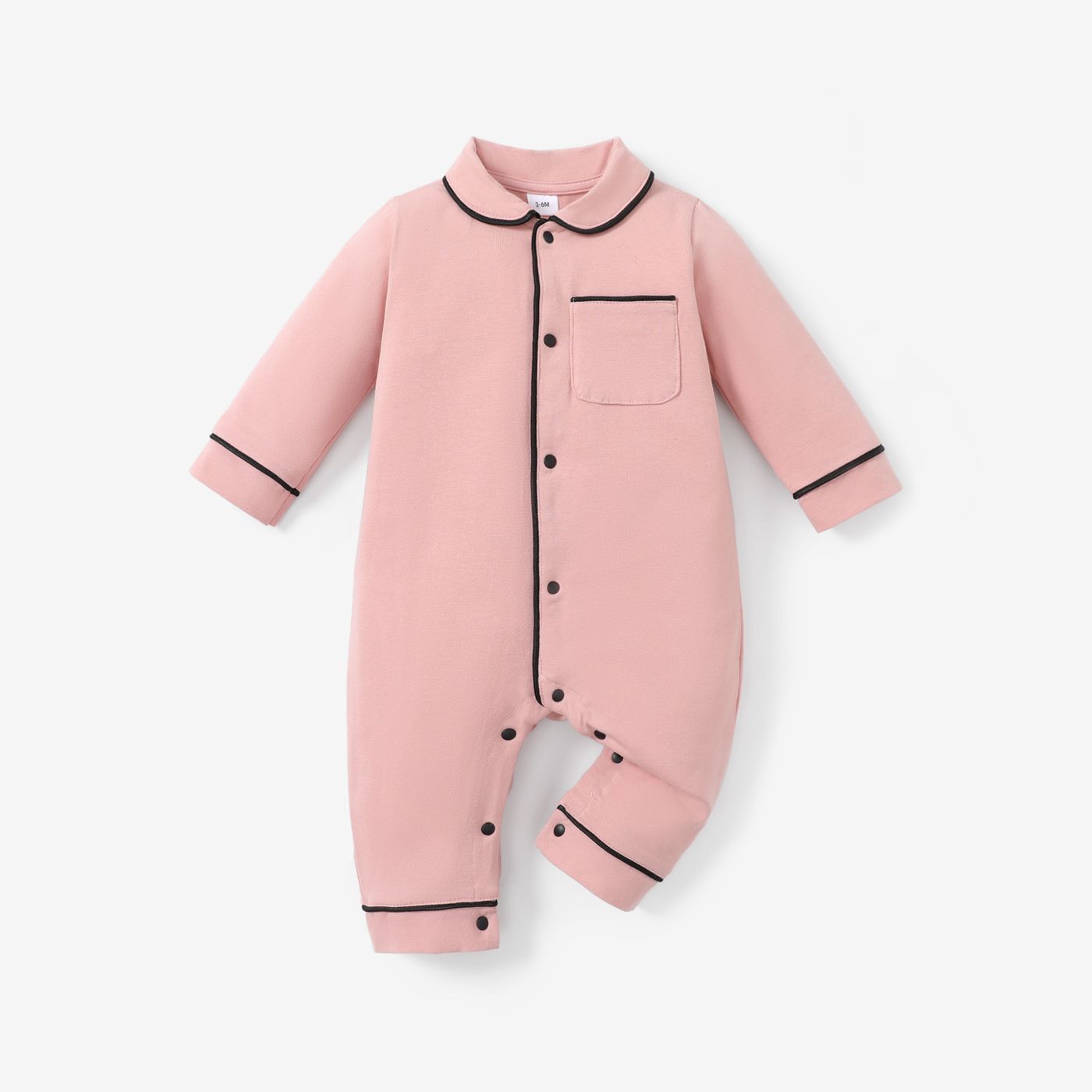 100% Cotton Solid Polo Collar Long-sleeve Baby Jumpsuit