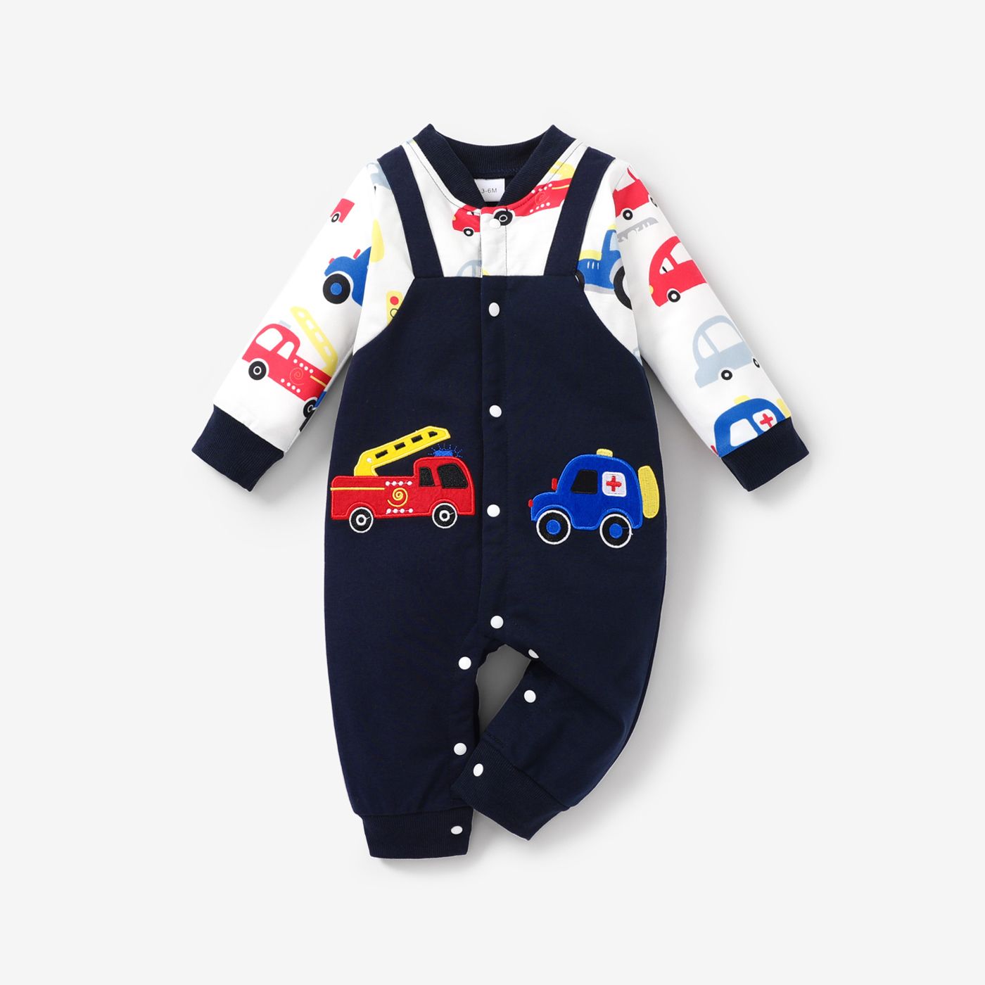 Baby Boy Childlike Vehicle Pattern Long Sleeve Jumpsuit