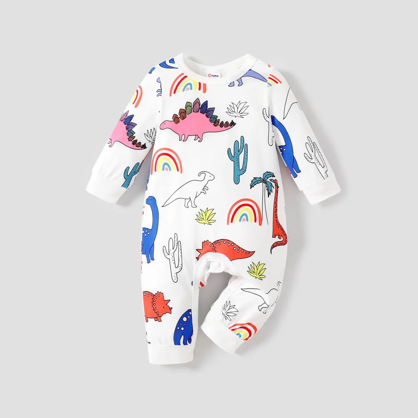 Baby Girl / Boy Rainbow Dinosaurs Pattern Long Sleeve Jumpsuit
