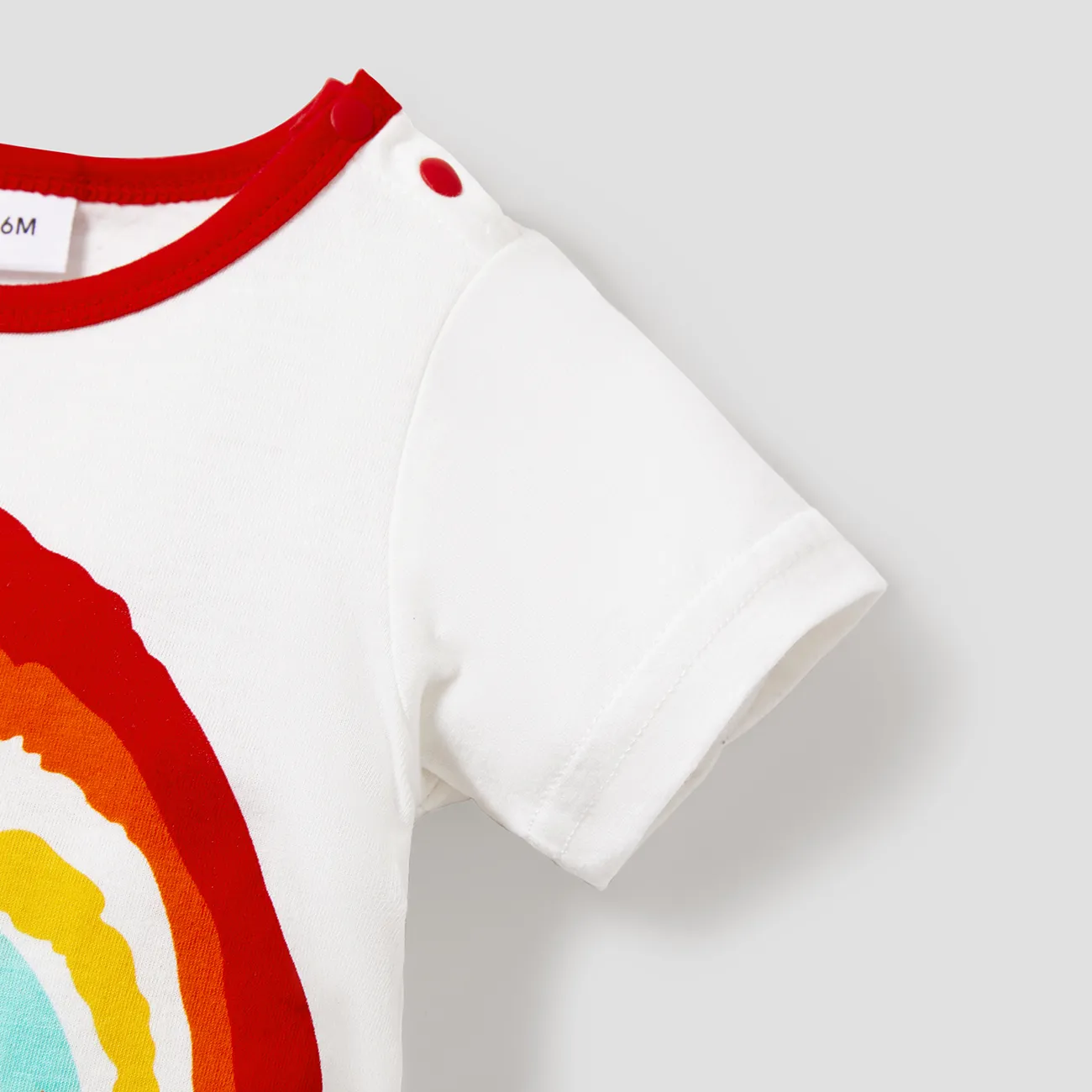 100% Cotton Letter and Rainbow Print Short-sleeve White Baby Romper White big image 1