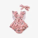 2pcs Baby Girl Allover Floral Print Ruffled Romper & Bow Headband Set  image 2