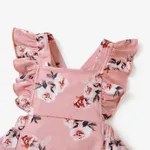 2pcs Baby Girl Allover Floral Print Ruffled Romper & Bow Headband Set  image 4
