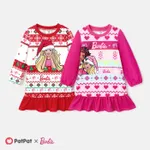 Barbie Toddler Girl Christmas Grass-green Ruffle Hem Long-sleeve Dress  image 6