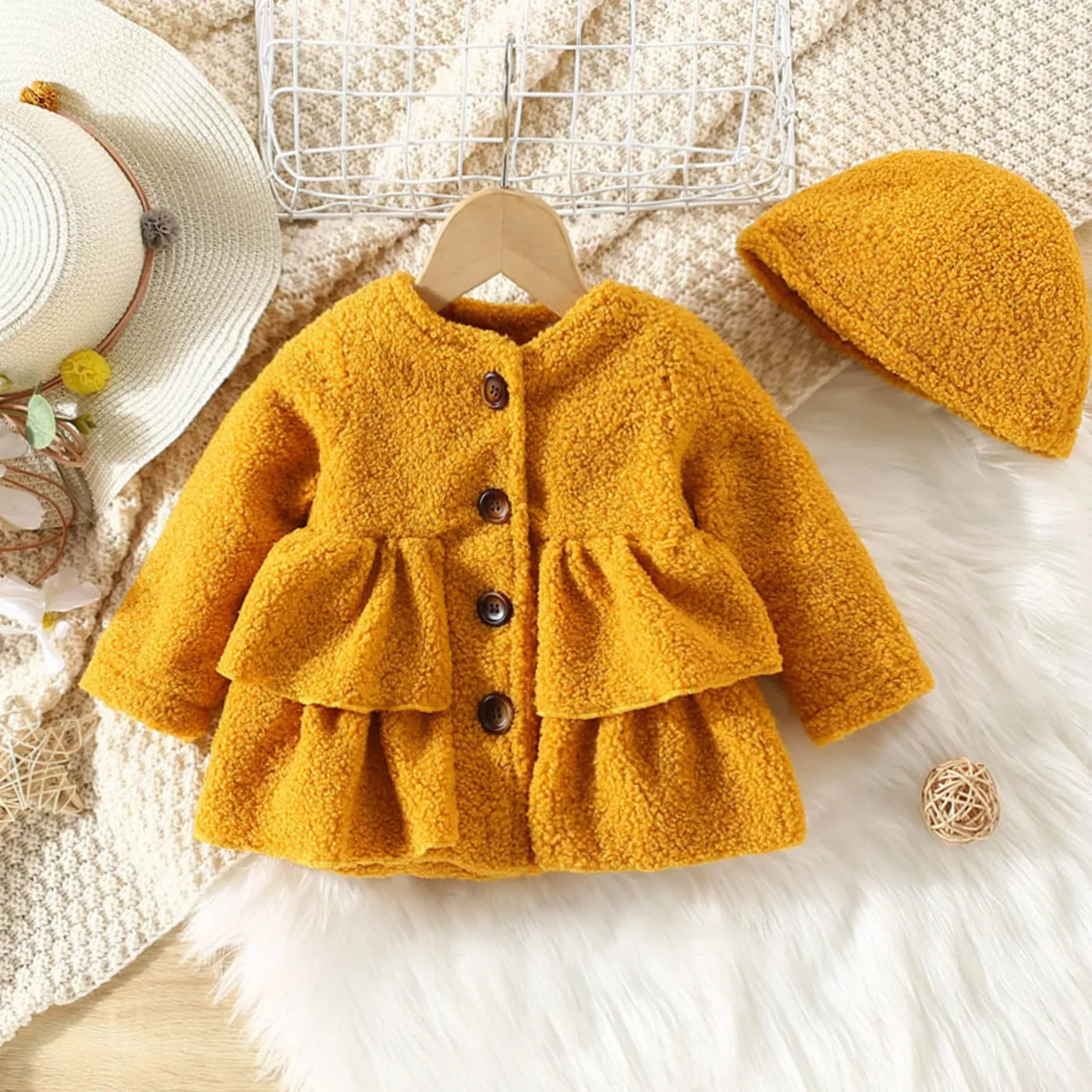 2PCS Baby Girl Sweet Multi-layered Coat & Jacket Set