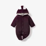 Solid Hooded 3D Bear Design Long-sleeve Baby Jumpsuit Purple