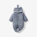 Solid Hooded 3D Bear Design Long-sleeve Baby Jumpsuit Grey