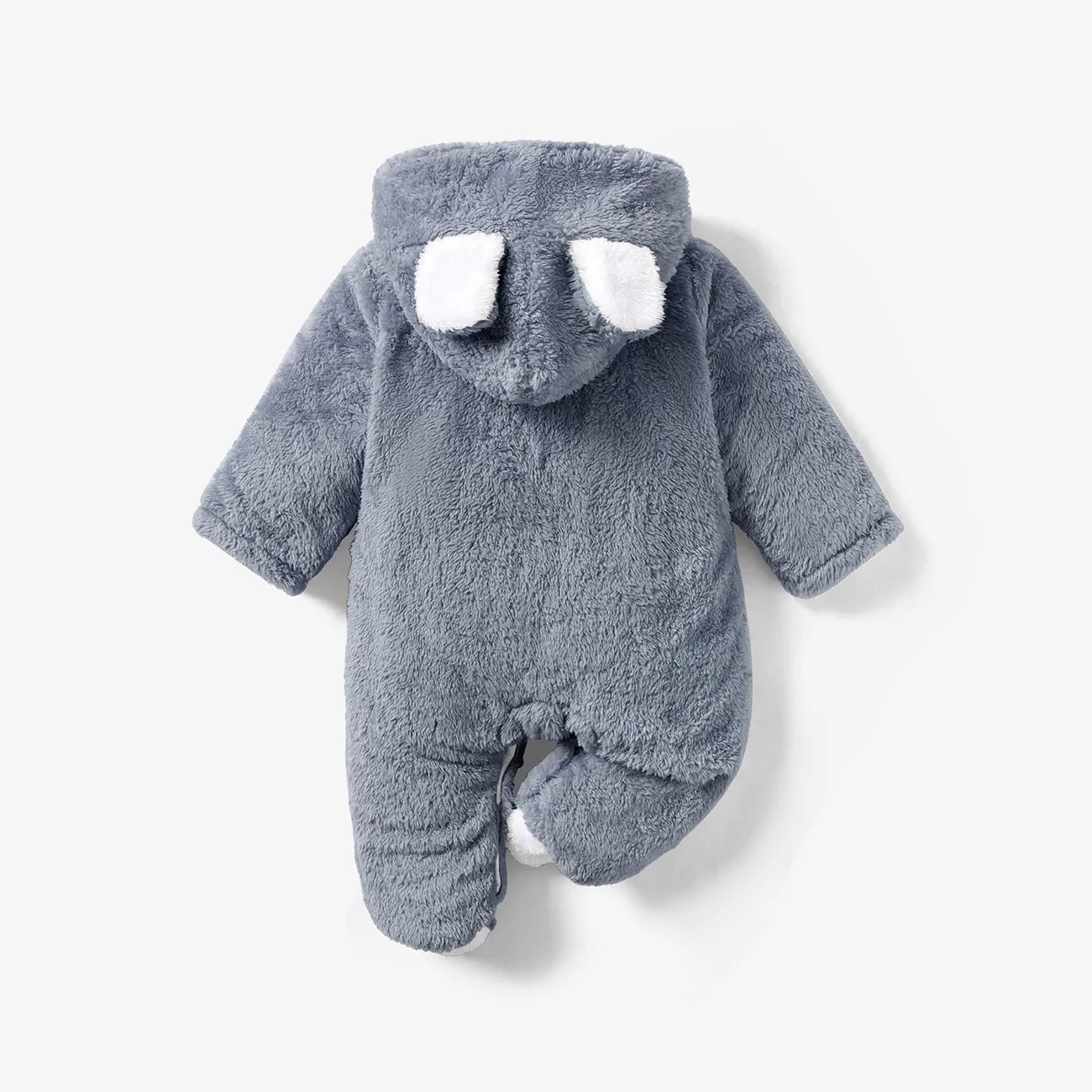 Solid Hooded 3D Bear Design Long-sleeve Baby Jumpsuit Grey big image 1