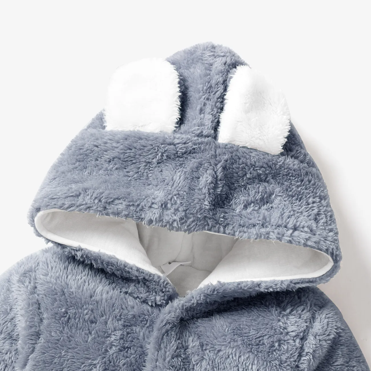 Solid Hooded 3D Bear Design Long-sleeve Baby Jumpsuit Grey big image 1