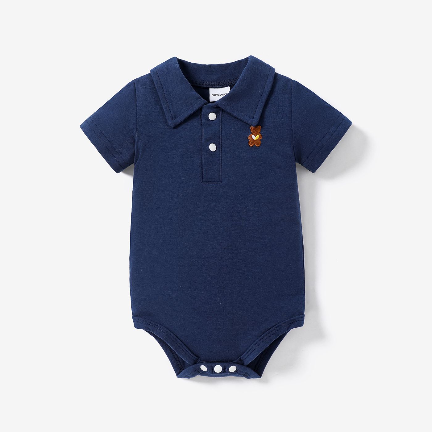 100% Cotton Baby Boy/Girl Cartoon Bear Embroidered Polo Collar Short-sleeve Romper