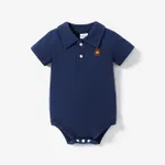 100% Cotton Baby Boy/Girl Cartoon Bear Embroidered Polo Collar Short-sleeve Romper Royal Blue