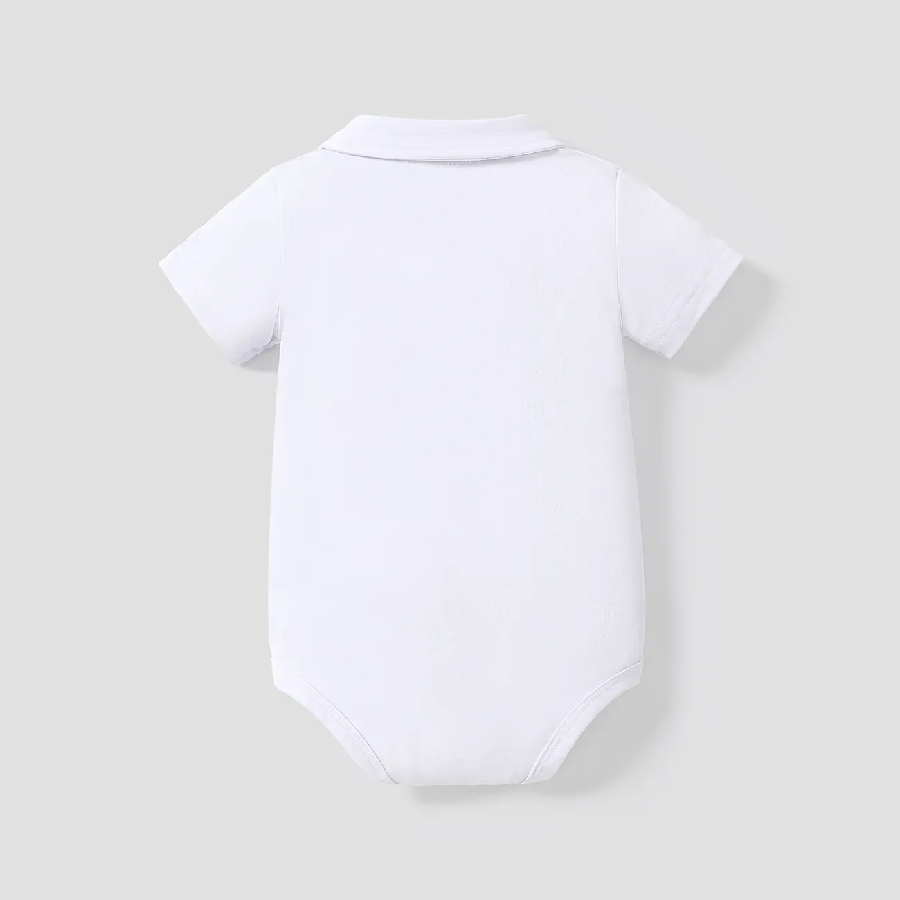 100% Cotton Baby Boy/Girl Cartoon Bear Embroidered Polo Collar Short-sleeve Romper White big image 1