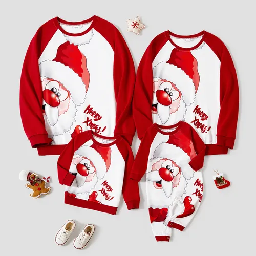 Christmas Family Matching Color-block Santa Print Long-sleeve Tops