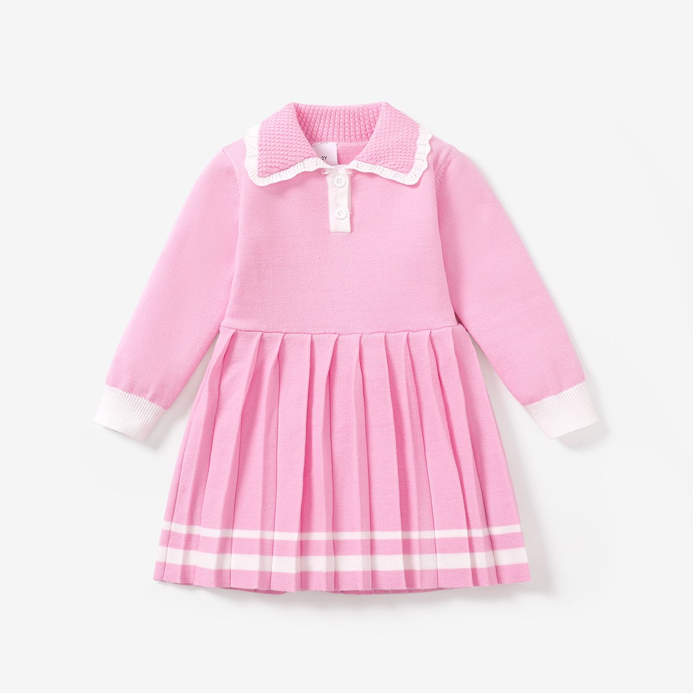 Toddler Girl Solid Color Casual Shirt Collar Long Sleeve Dress