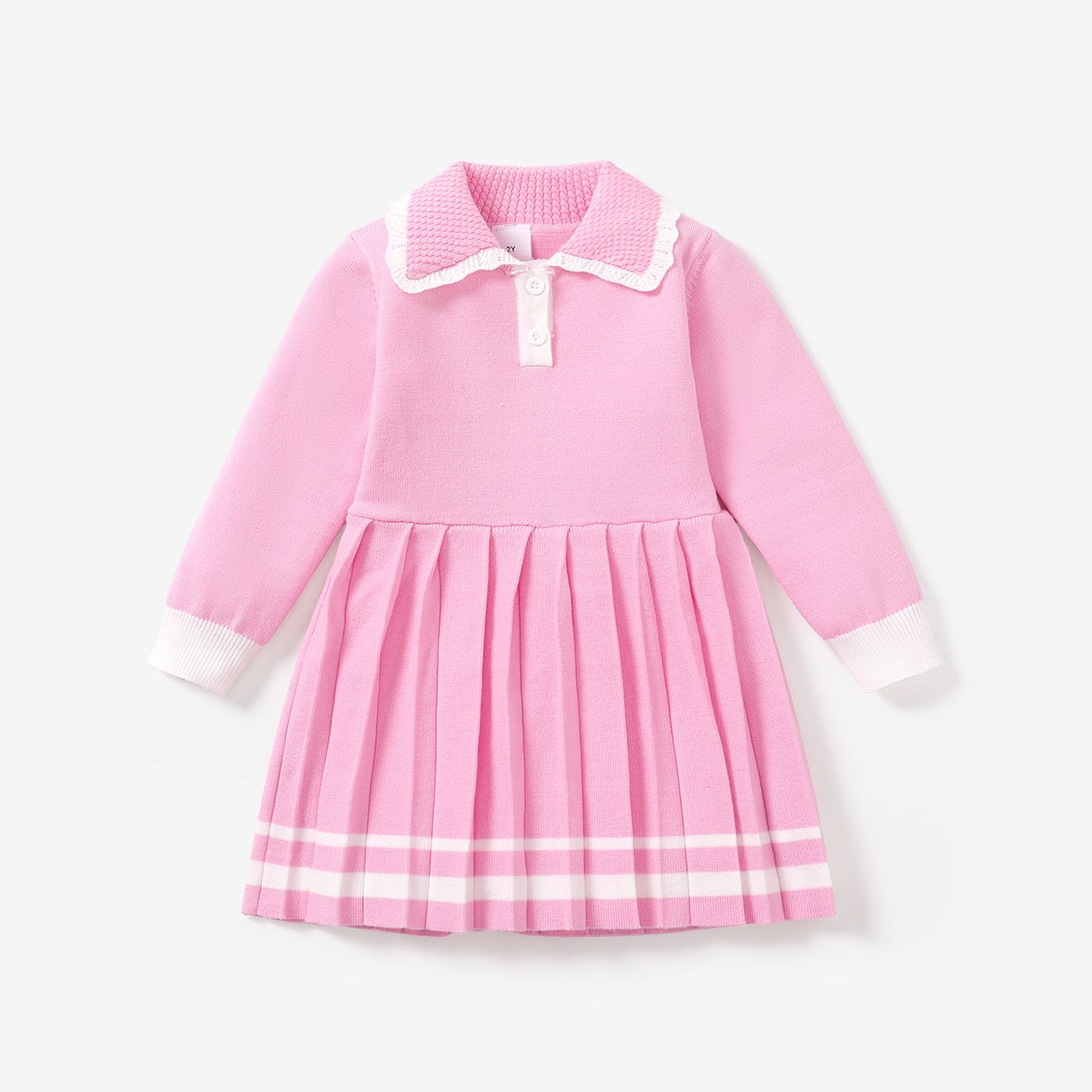 

Toddler Girl Casual Shirt Collar Sweater Dress