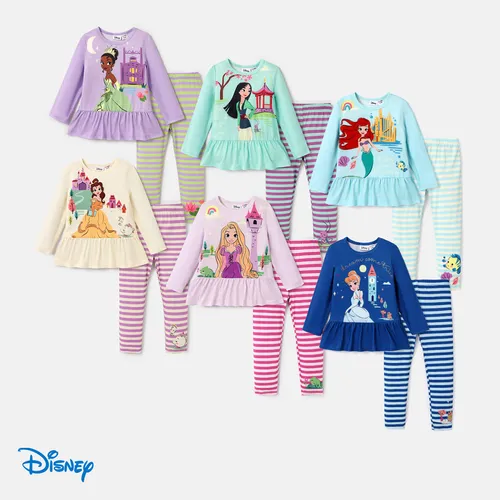 Disney Princess Toddler Girl 2pcs Character Print Peplum Long-sleeve Tee and Stripe Pants Set 
