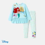 Disney Princess Toddler Girl 2pcs Character Print Peplum Long-sleeve Tee and Stripe Pants Set  Mintblue