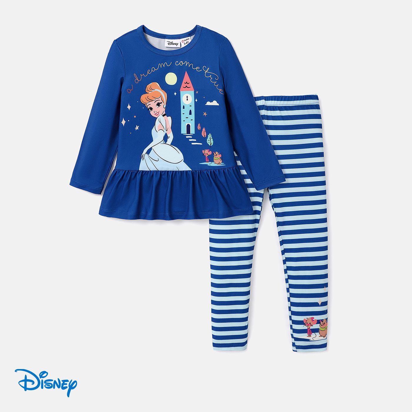 Disney Princess Toddler Girl 2pcs Character Print Peplum Long-sleeve Tee And Stripe Pants Set
