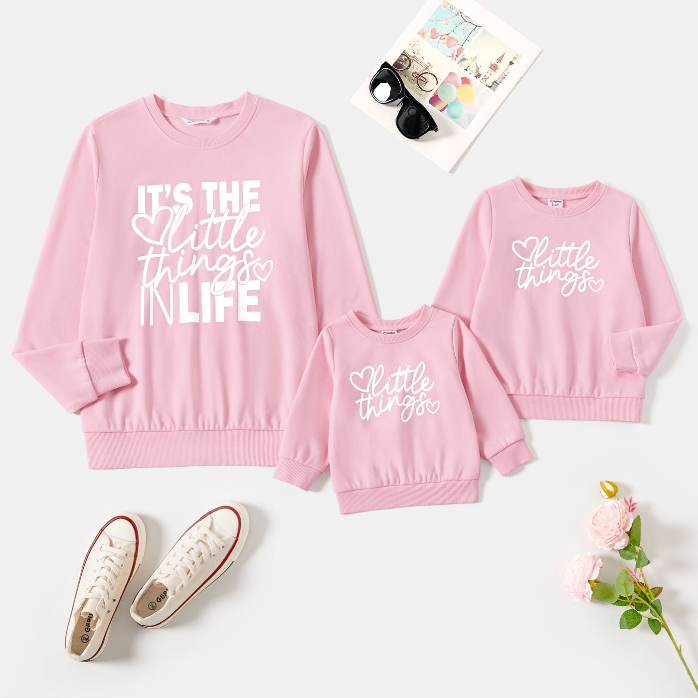 

Mommy and Me Cotton Pink Letters Print Long Sleeve Tops