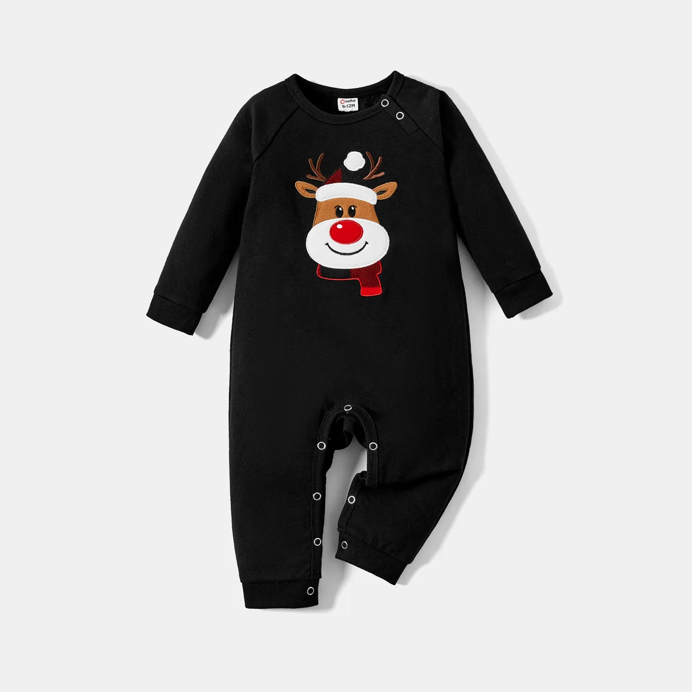 Christmas Family Matching Cartoon Reindeer Patch Long-sleeve Tops Black big image 1