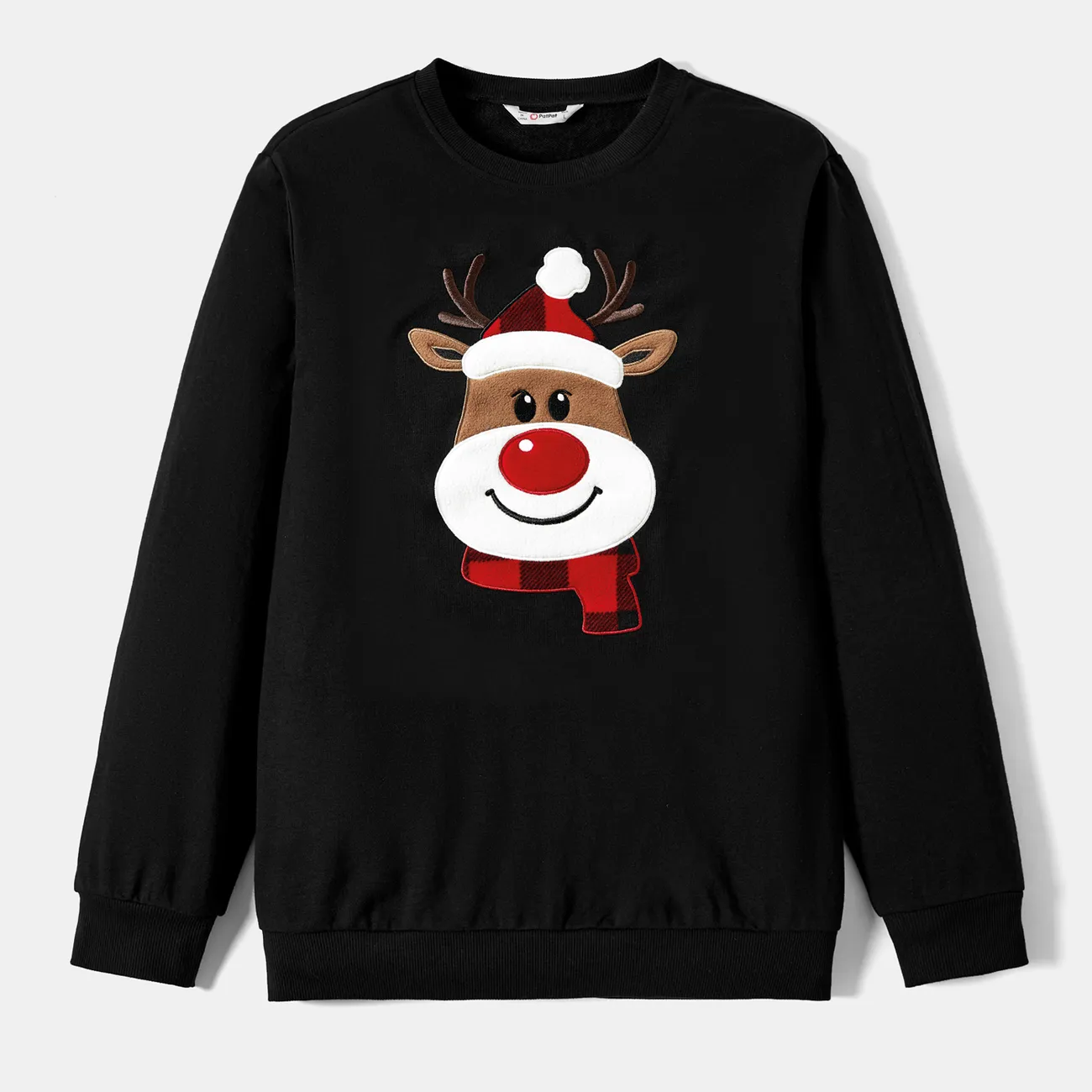 Christmas Family Matching Cartoon Reindeer Patch Long-sleeve Tops Black big image 1