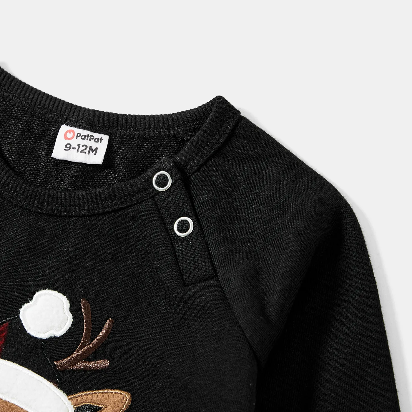 Christmas Family Matching Cartoon Reindeer Patch Long-sleeve Tops Black image 3