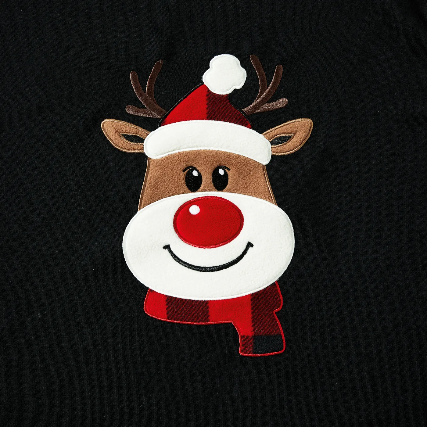 Christmas Family Matching Cartoon Reindeer Patch Long-sleeve Tops Black image 5